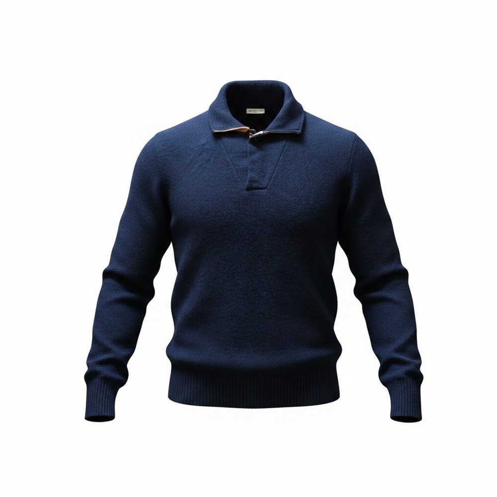 Eddy Monetti Collection‎ Mens Navy Blue Knit Polo Collar Sweater Italy Made